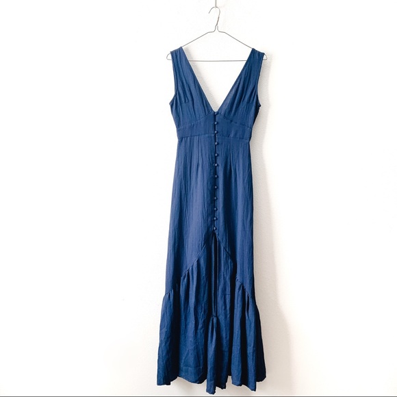 Lulus | Simpatico Navy Blue Maxi Dress button front - Picture 3 of 8